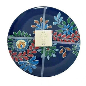 BUNGALOW Set of 4 Melamine 11" Dinner Plates Burgundy Floral Summer Table Decor